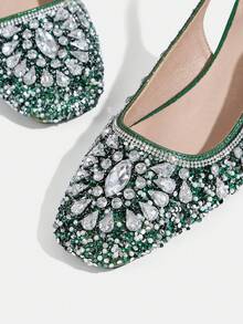 CUCCOO TILAWA Europäischer und amerikanischer Modestil, vollständig mit Diamanten besetzter Riemchenpumps mit dickem Absatz und quadratischer Zehenform, grüne Damenschuhe für Einkaufen, Partys, Bankette, Büro, modische Damenhochschuhe - Grün - Übersicht 7