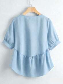 EMERY ROSE Solid High Low Peplum Blouse Peplum Top - Baby Blue - View 2