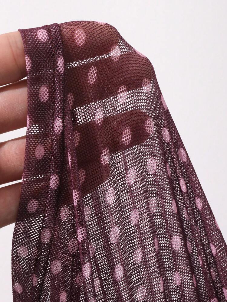 Dazy Plus Plus Size Women's Wine Red Polka Dot V-Neck Ruffle Trim Tie Strap Cropped Tank Top, Suitable For Beach Holiday Vacation, Spring/Summer