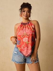 Travachic Plus Size Brown Graphic Off-Shoulder Camisole Gym Summer - Multicolor - View 4