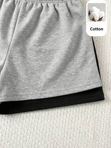 SHEIN 2pcs Tween Girls' Solid Color Knit Casual Shorts Set - Multicolor - View 3