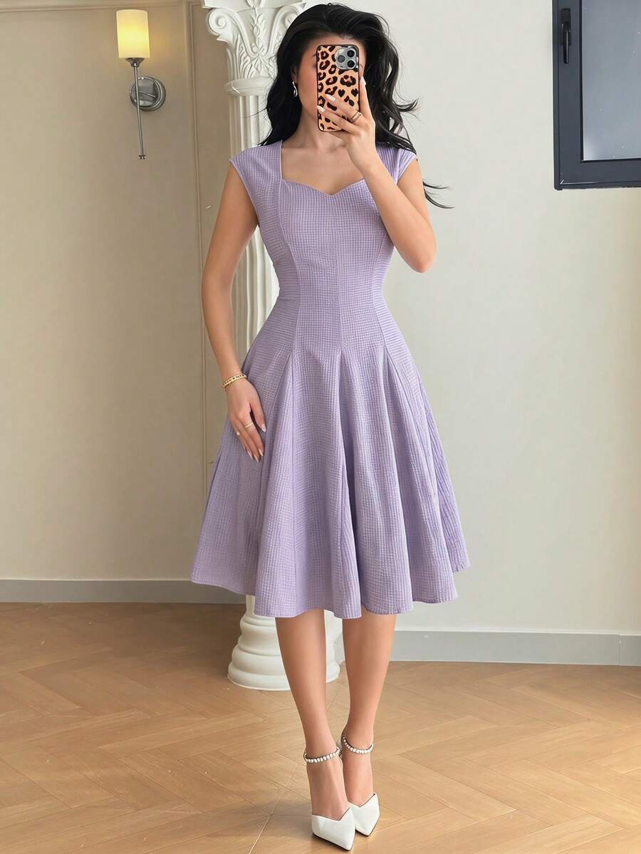 Feyla Women's Elegant Solid Color Waist Cinched Short Dress For Commuting, Summer