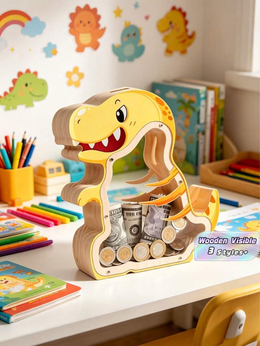 Ống tiết kiệm hình khủng long bằng gỗ, ống tiết kiệm trong suốt có cửa sổ acrylic, ống tiết kiệm bền chắc và sáng tạo, thích hợp làm quà tặng hình khủng long để trang trí nhà cửa, quà sinh nhật và quà tặng ngày Valentine. Quà tặng sinh nhật cho cả nam và nữ, đựng tiền lẻ, đồ trang trí ống tiết kiệm. - Nhiều màu - Xem 1