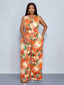 SOLERSUN Bộ jumpsuit dài không tay cổ chữ V, ống rộng, cạp chun co giãn dành cho nữ mùa xuân hè, thích hợp cho mặc đi nghỉ mát, đi biển, du lịch biển, nghỉ dưỡng nhiệt đới. Thích hợp mặc hàng ngày, đi mua sắm, đi nghỉ mát, du lịch đảo, du lịch biển, du lịch nhiệt đới. Jumpsuit dáng rộng thoải mái. - trái cam - Xem 5