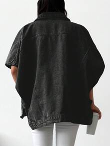 EURMUSE Loose Fit Casual Half Sleeve Denim Jacket - Black - View 2