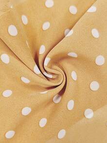 RosyDaze Blus Chiffon Polkadot Prancis Modis untuk Wanita, Kemeja Lengan Pendek Elegan dan Berkerut untuk Musim Panas - Kuning - View 5