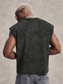 PAVTROS Áo vest nam không tay rách rưới, áo crop top dáng rộng, phong cách vintage Mỹ rách rưới, phong cách đường phố mùa hè, thời trang đường phố, trang phục công sở, dáng suông, quà tặng ngày lễ, món quà tốt nhất cho bạn trai/chồng. - màu đen - Xem 4