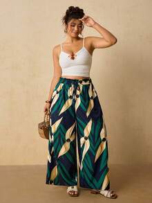 Travachic Plus Size Casual Vacation Floral Print Wide Leg Pants - Multicolor - View 5