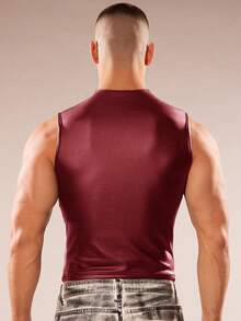 FeverCity Men's Summer Fashionable Solid Color Slim Fit Tank Top - Red - View 2