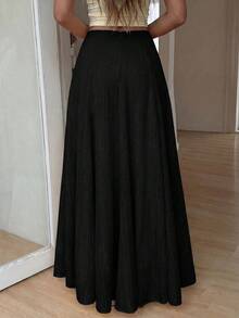 Mulvari Women's Black Romantic Elegant Flare Skirt, Spring/Summer , Festival Holiday - Black - View 2
