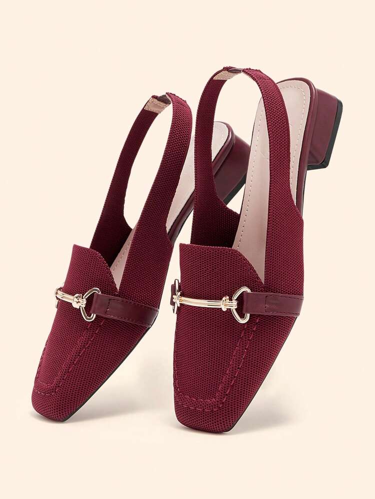 CUCCOO BASICS Women Shoes Fashion Burgundy Knitted Material Back Strap Comfortable Breathable Thick Heel Women Shoes Commuting Dating Party Shopping Vacation Women Medium And Low Heel Shoes