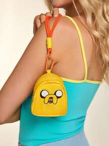 ADVENTURE TIME X SHEIN 冒險卡通主題超迷你聚酯纖維零錢包套組，可愛便攜式鑰匙圈收納包附手腕帶與掛鉤，小容量收納袋適用硬幣與耳機，卡通迷完美禮物 - 黃色1 - 查看 1