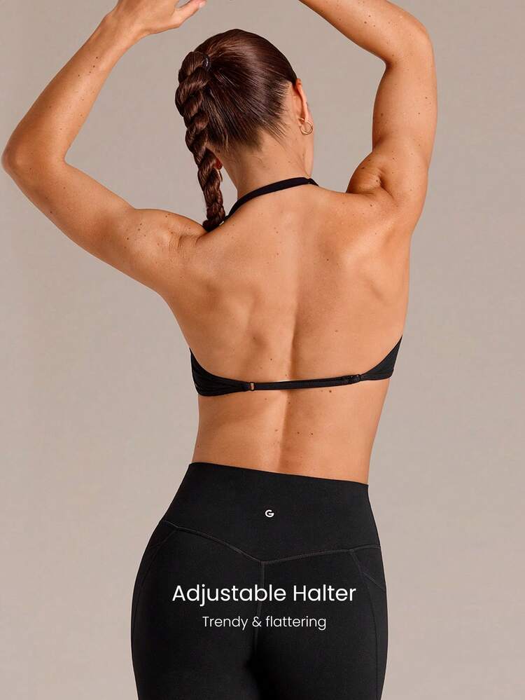 FeatherFit™ Reggiseno sportivo con collo ad aletta regolabile, schiena scoperta, arricciatura frontale, con coppa rimovibile antiscivolo, adatto per yoga, pilates e uso quotidiano