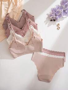 8pcs Comfortable Wavy Edge Jelly Gel Tape Removable Strap Seamless Bra Set - Multicolor - View 2