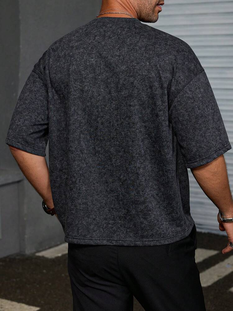 Men's Short Sleeve Cropped Black Washed Abstract Floral T-Shirt