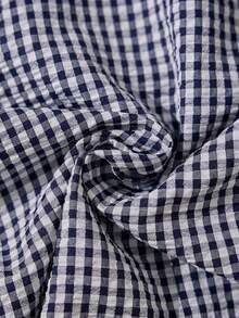 Rusticease Plus Size Women's V-Neck Double-Layer Cap Sleeve Plaid Shirt Blouse, Spring/Summer - Navy Blue - View 3