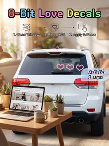 1 片心形图案汽车贴纸，适用于汽车、摩托车车窗、笔记本电脑 | 易于粘贴，卡通风格，光滑表面，心形汽车配件 - 粉色 - 查看 2
