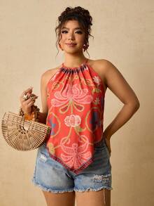 Travachic Plus Size Brown Graphic Off-Shoulder Camisole Gym Summer - Multicolor - View 12