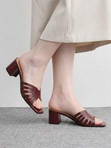 CUCCOO BIZCHIC Ladies Burgundy Crossed High Heel Sandals, Square Toe Comfort High Heel Sandals Commuter Style Sandals - Burgundy - View 3