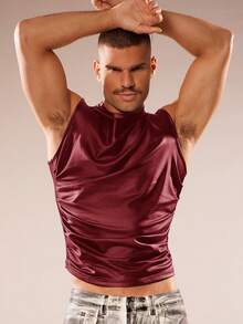FeverCity Men's Summer Fashionable Solid Color Slim Fit Tank Top - Red - View 5