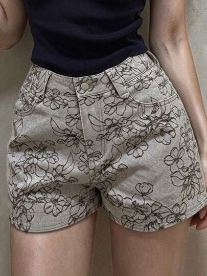 DAZY Women's Printed Casual Denim Shorts
