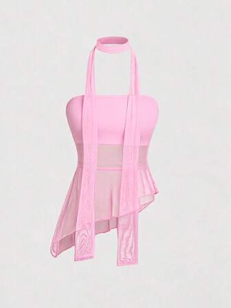 ROMWE Avant Top transparente asimétrico sin tirantes sexy para mujer