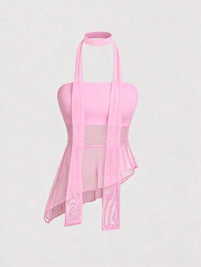 ROMWE Avant Sexy Hot Girl Asymmetrical Sheer Bandeau Scarf Top For Women
