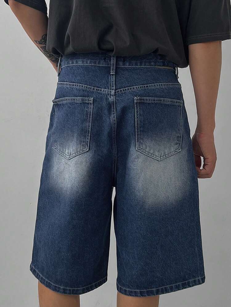 Washed Blue Distressed Denim Men's Shorts