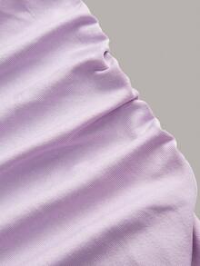 SHEIN EZwear 夏季纯色褶皱腰身连衣裙，淡紫色 - 紫丁香色 - 查看 4
