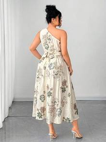 Vestido elegante de mujer de talla con estampado floral azul y blanco, elegante y chic para fiestas, graduaciones, vacaciones, festivales, citas, bodas y salidas - Albaricoque - Ver 2
