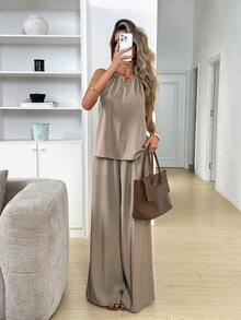 Easowa Bộ đồ nữ thường ngày gồm áo không tay và quần dài. - Màu Khaki - Xem 7