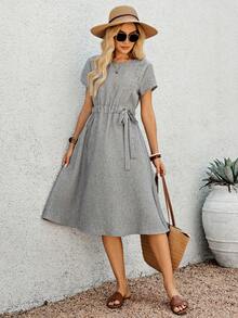 EMERY ROSE Đầm nữ dáng suông, màu trơn, thích hợp mặc đi nghỉ mát và đi làm, mùa hè. - Xám - Xem 5