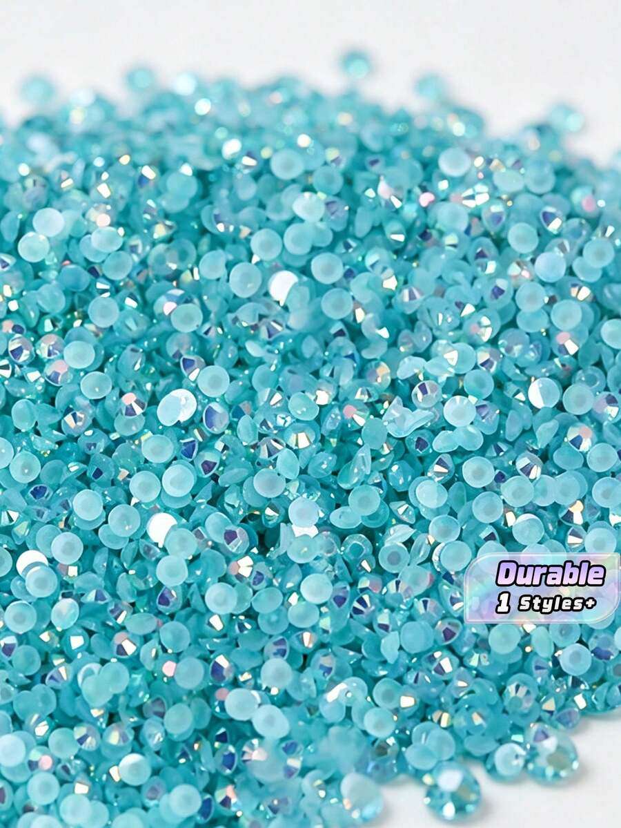 2000颗3-6毫米银色平底浅蓝色树脂水钻,圆形果冻宝石,用于制作鞋子、衣服、包包、化妆品配件和装饰品。 - Light Blue - 查看 1
