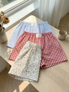 2026 Nuevo Set de 3 piezas de ropa casual y cómoda para mujer con estampado de rayas azul y blanco, lunares marrones, elegante y versátil para playa/vacaciones, uso de verano, shorts, de tela tejida - Multicolor 6 - Ver 3