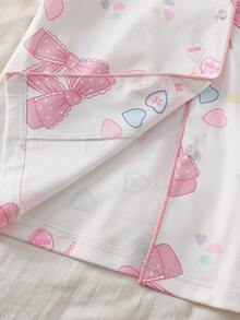 Bộ đồ ngủ tay ngắn và quần short in hình nơ và trái tim dễ thương - Nhiều màu - Xem 8