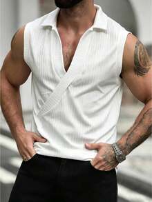 Manfinity Homme Áo tank top nam màu trắng dáng rộng, đa năng, có thể mặc trong hoặc ngoài, trang phục thường ngày năng động, phù hợp cho cả nam và nữ, làm quà tặng cho bạn trai/chồng hoặc làm áo đôi. - trắng - Xem 7
