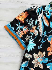 SHEIN CURVE+ Plus Size Woven Printed Casual Boho Resort Summer Women's Shirt Vacation Black - Black - View 4