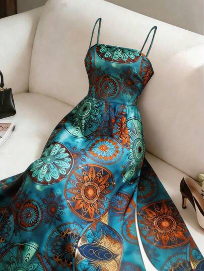 GlowEve CURVE Plus Size Women Floral Print Casual Fashionable Spaghetti Strap Dress