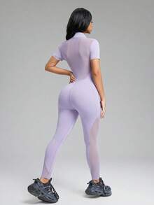 Innovista 女士网眼拼接修身连体裤，马术服 - 淡紫色 - 查看 7