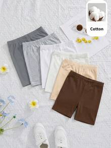 SHEIN 6pcs/Set Young Girl Solid Color Knit Casual Shorts - Multicolor - View 6