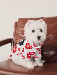 Betty Boop x SHEIN 1 件卡通图案印花宠物连帽衫，猫咪衣服，狗狗衣服，尺码 XXS-XXXXL，特小号，特大号，俏皮，可爱，性感，嘴唇印花。 - 白色 - 查看 3