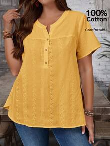 EMERY ROSE Camisa casual de talla grande de unicolor - Amarillo - Ver 7