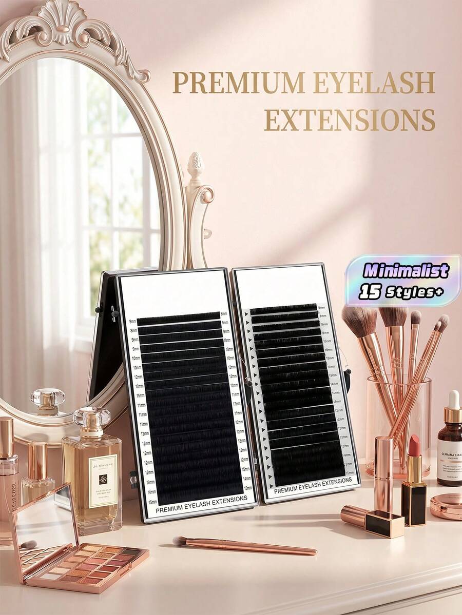 False Eyelashes, 20 Rows Eyelash Extension C Cc D Curl Russian Volume Lashes 0.05 0.07 0.10 0.15 0.20 Thickness Fake Eyelashes Cluster Lash Lash Clusters, Eyelash Clusters, Individual Eyelashes, Lashes, Fake Lashes - Black - View 1