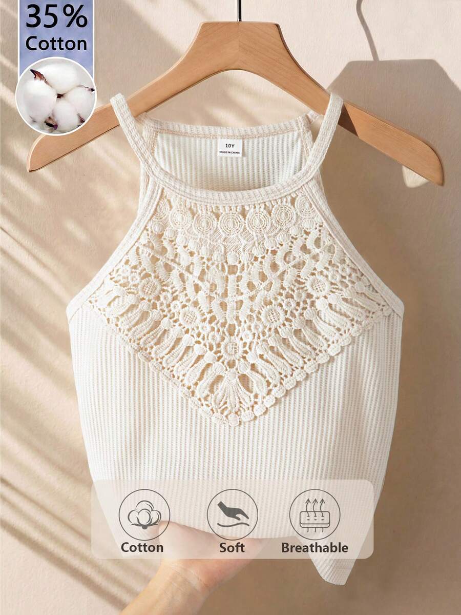 Girls' Vacation Beach Countryside Summer Crochet Lace Halter Crop Top
