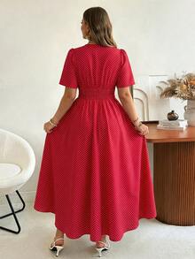 Ceyna Đầm ngắn tay chấm bi lãng mạn, thanh lịch dành cho nữ cỡ lớn mùa hè, đầm dài in họa tiết chấm bi cổ chữ V dáng suông rộng rãi, thích hợp cho kỳ nghỉ hè. - Đỏ - Xem 2