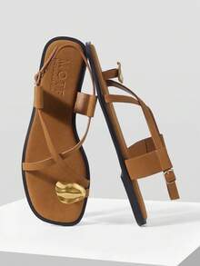 MOTF PREMIUM LADIES BURGUNDY CASUAL FASHION COMMUTER AND VACATION STYLE MINIMALIST CASUAL OPEN-TOED CROSSING FLAT SANDALS SUMMER SHOES - Velvet brown - View 11