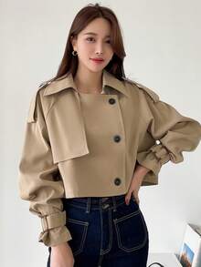 DAZY Epaulettes Design Raglan Sleeve Trench Coat,Fall Clothes Women Jacket - Khaki - View 3