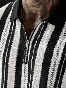 SLATEMANN Camisa polo de verano casual para hombres con bloques de color y rayas - Blanco y Negro - Ver 5