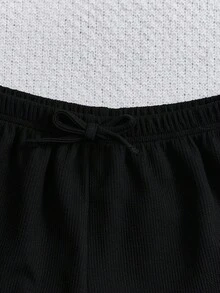 SHEIN 3/6件套少女休闲纯色吊带背心+短裤套装 - 藏蓝色 - 查看 5