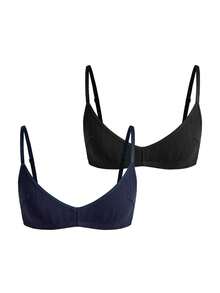 Ocili 2pcs 100% Cotton Ribbed Comfortable Basic Underwear, EasyComfort ChicAutumnCasual Women's Bra - Multicolor - View 6